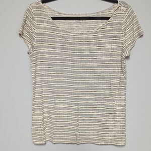 Loft Cream and Black Short Sleeve Blouse